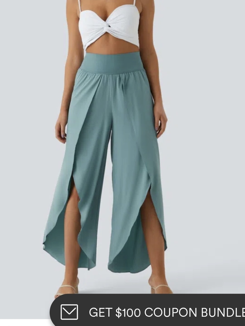 HALARA Teal Split-Front Wide Leg Pants